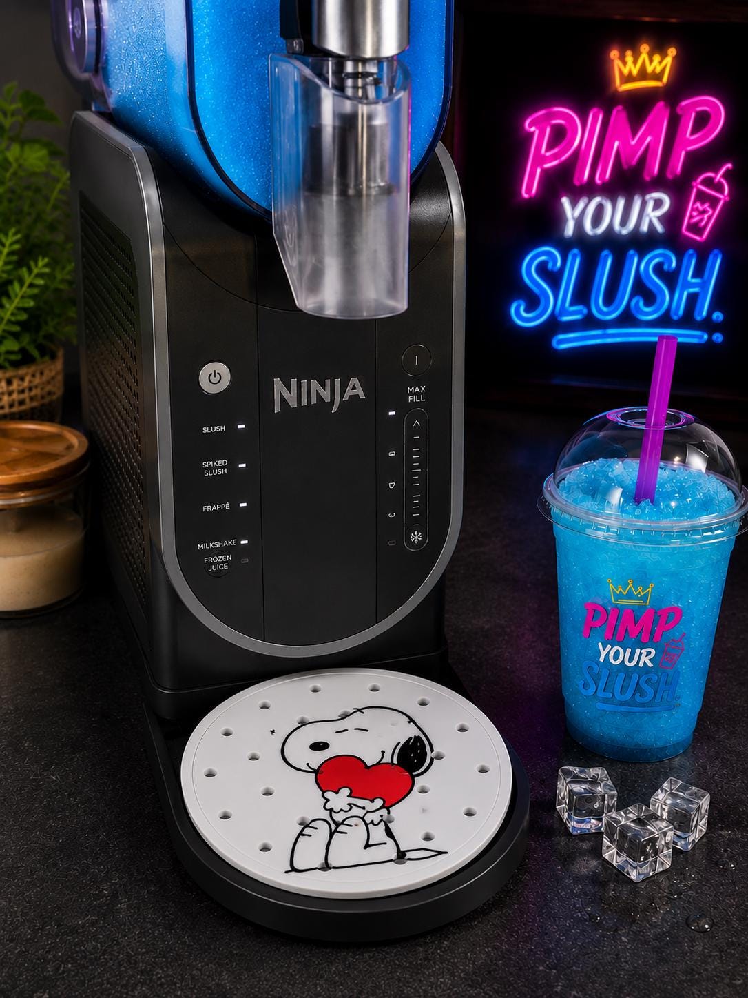 ninja slushie drip tray Snoopy with heart drawing
